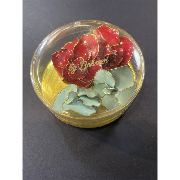 By Bohmer Jewelry - Vintage By Bohmer Red & Blue Enamel 3D Floral Clip-On Earrings Original Box